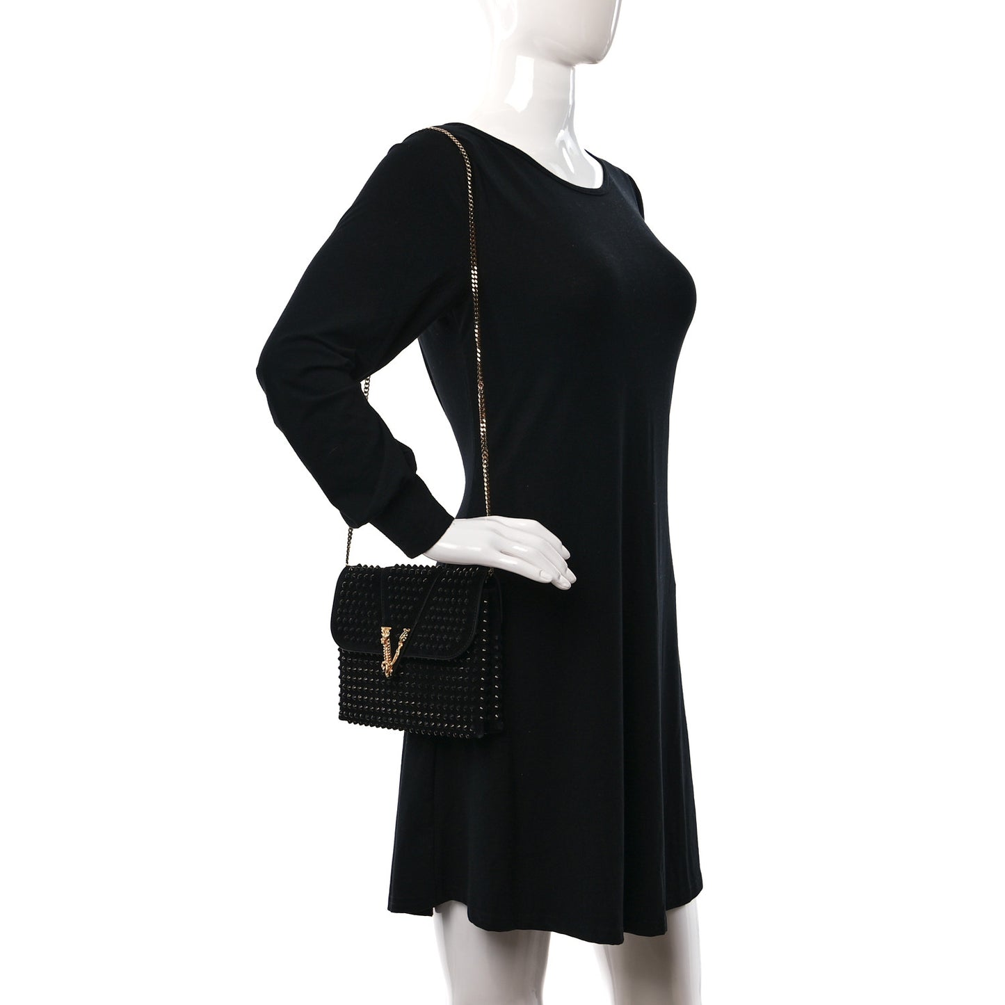 Suede Studded Virtus Chain Clutch Black