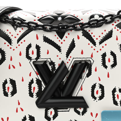 Louis Vuitton Calfskin Graphic Print Twist Shoulder Bag MM White Black 7 of 11