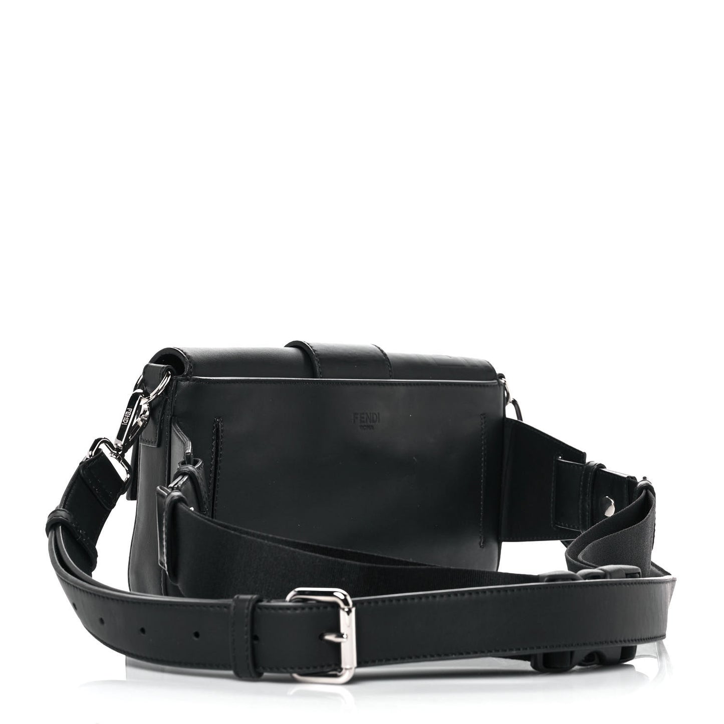 Vitello Grace FF Gradient Embossed Belt Baguette Bag Black