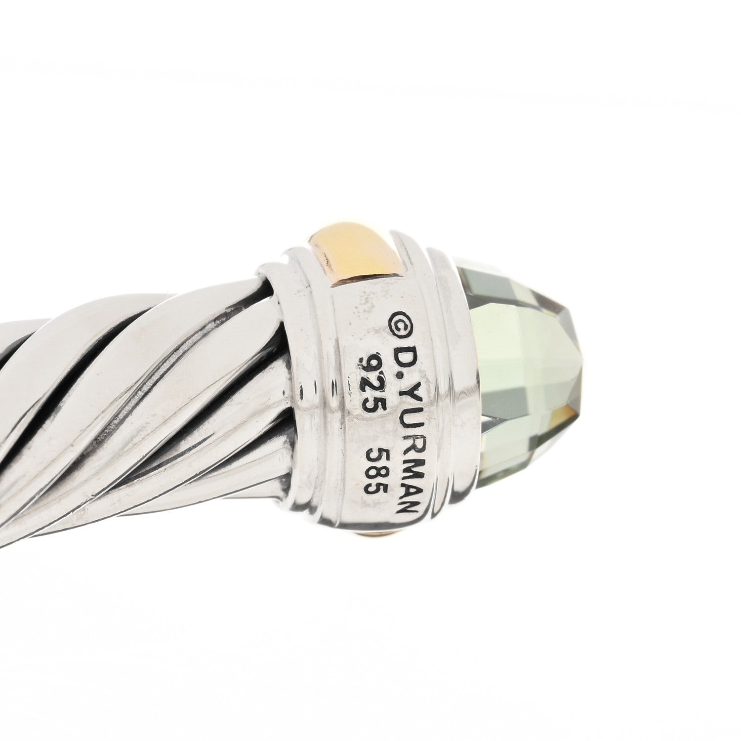 David Yurman Sterling Silver 14K Yellow Gold Prasiolite 7mm Cable Classics Bracelet 3 of 3
