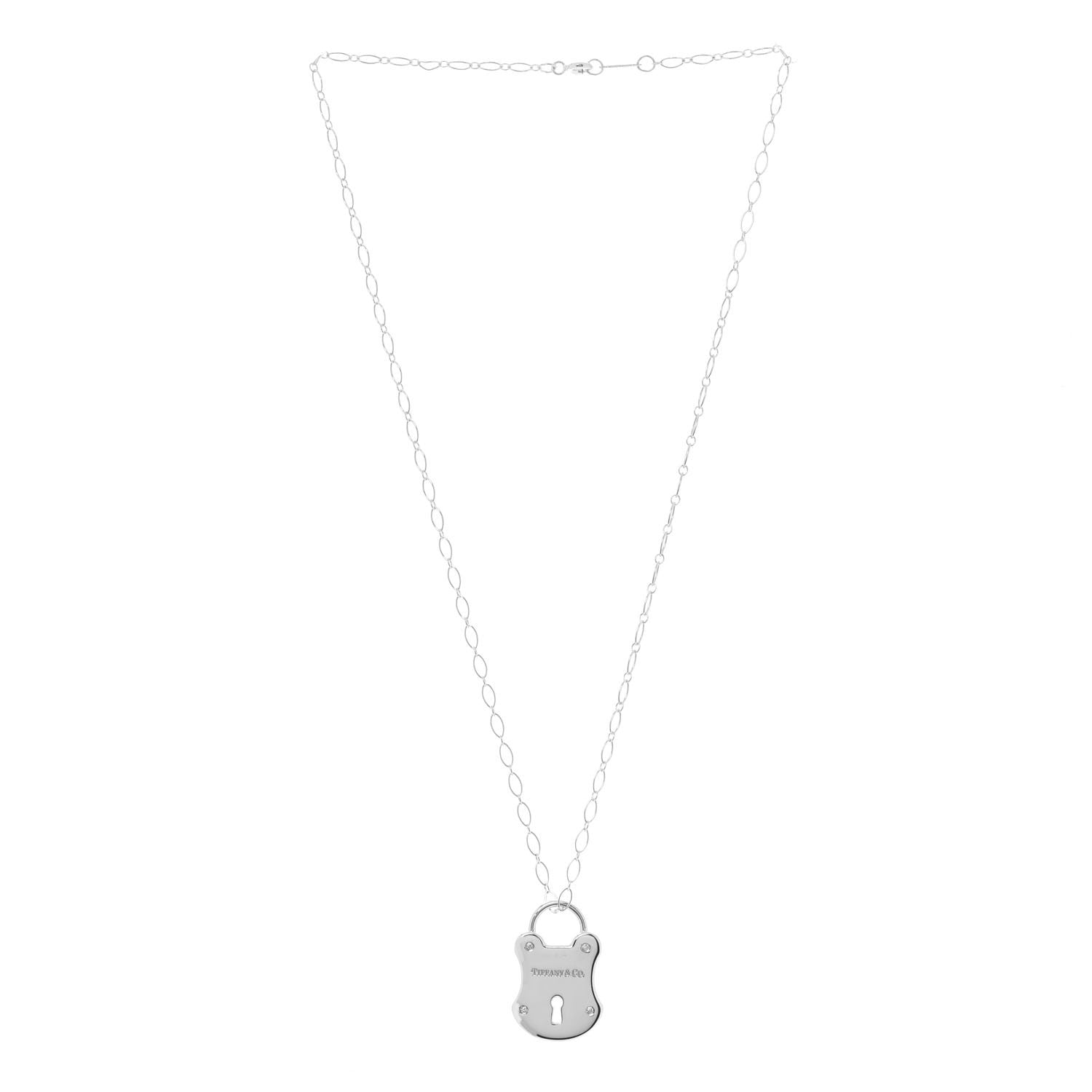 Tiffany Sterling Silver Diamond Lock Pendant Necklace 3 of 7