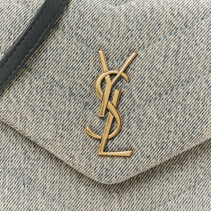Saint Laurent Denim Y Quilted Monogram Toy Loulou Crossbody Bag Grey 9 of 11