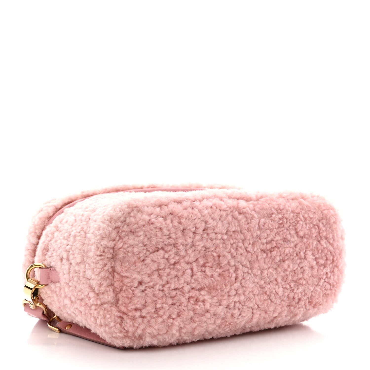 Miu Miu Montone Shearling Madras Mini Top Handle Vanity Case Rosa