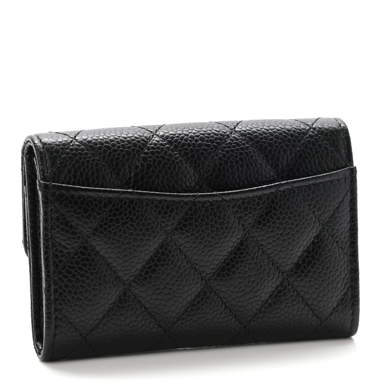 Caviar Quilted Flap Card Holder Wallet Black