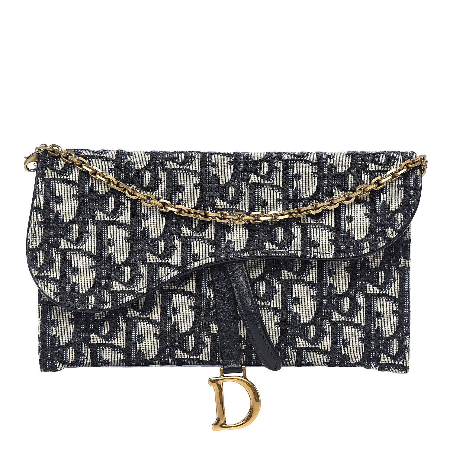 Christian Dior Oblique Saddle Chain Wallet Blue 1 of 11
