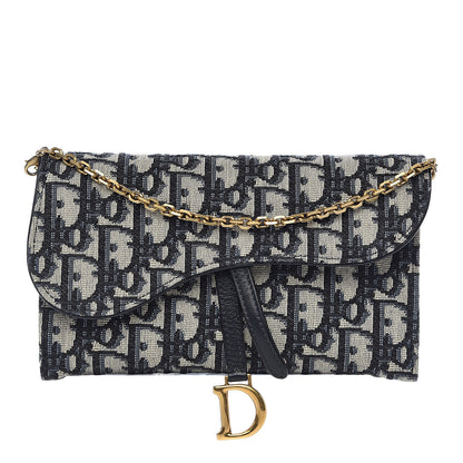 Christian Dior Oblique Saddle Chain Wallet Blue 1 of 11