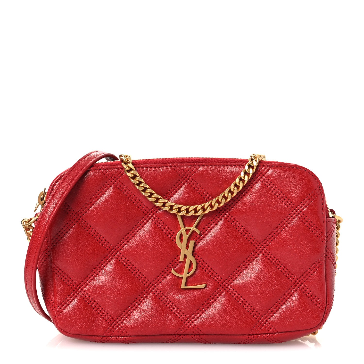 Saint Laurent Grained Lambskin Quilted Mini Becky Double Zip Bag Rouge Eros 1 of 11