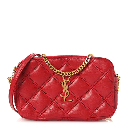 Saint Laurent Grained Lambskin Quilted Mini Becky Double Zip Bag Rouge Eros 1 of 11