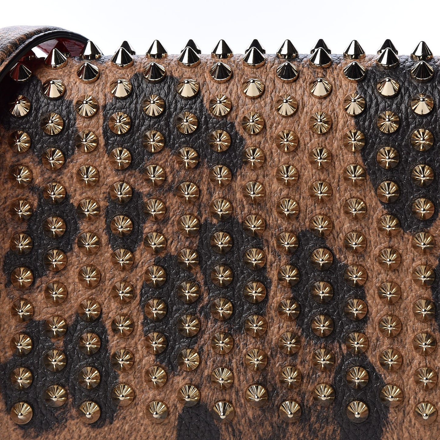Calfskin Empire Leopard Spiked Zoompouch Crossbody Brown Gold
