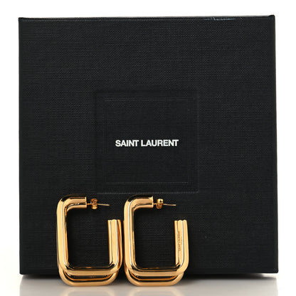 Saint Laurent Metal Square Triple Hoop Earrings Gold 8 of 10