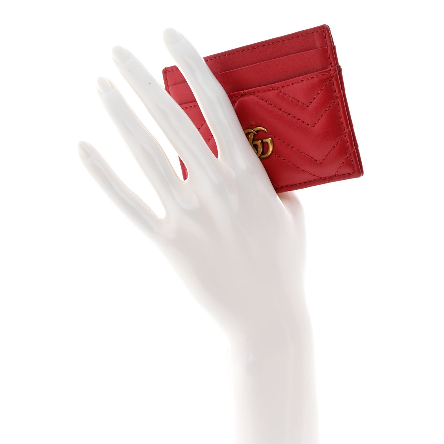Calfskin Matelasse GG Marmont Card Holder Hibiscus Red