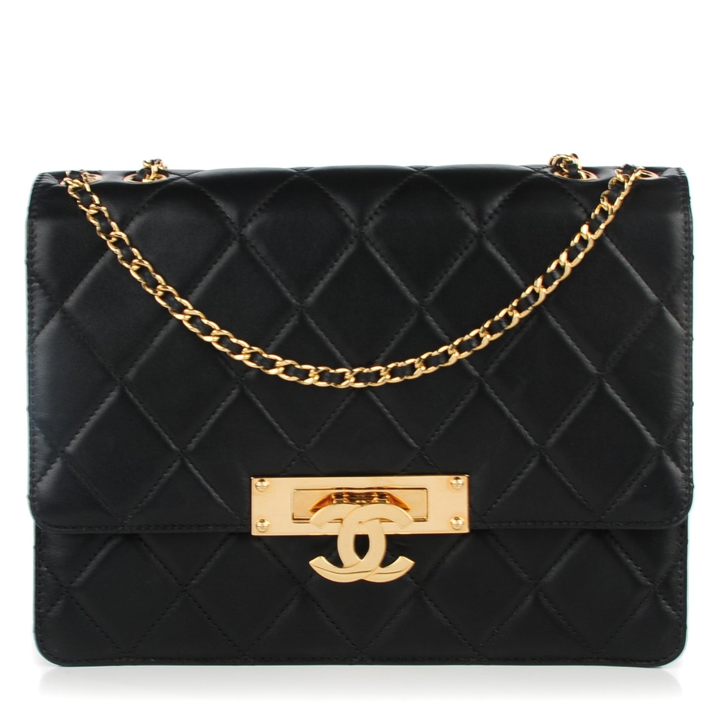 Lambskin Quilted Medium Golden Class Flap Black
