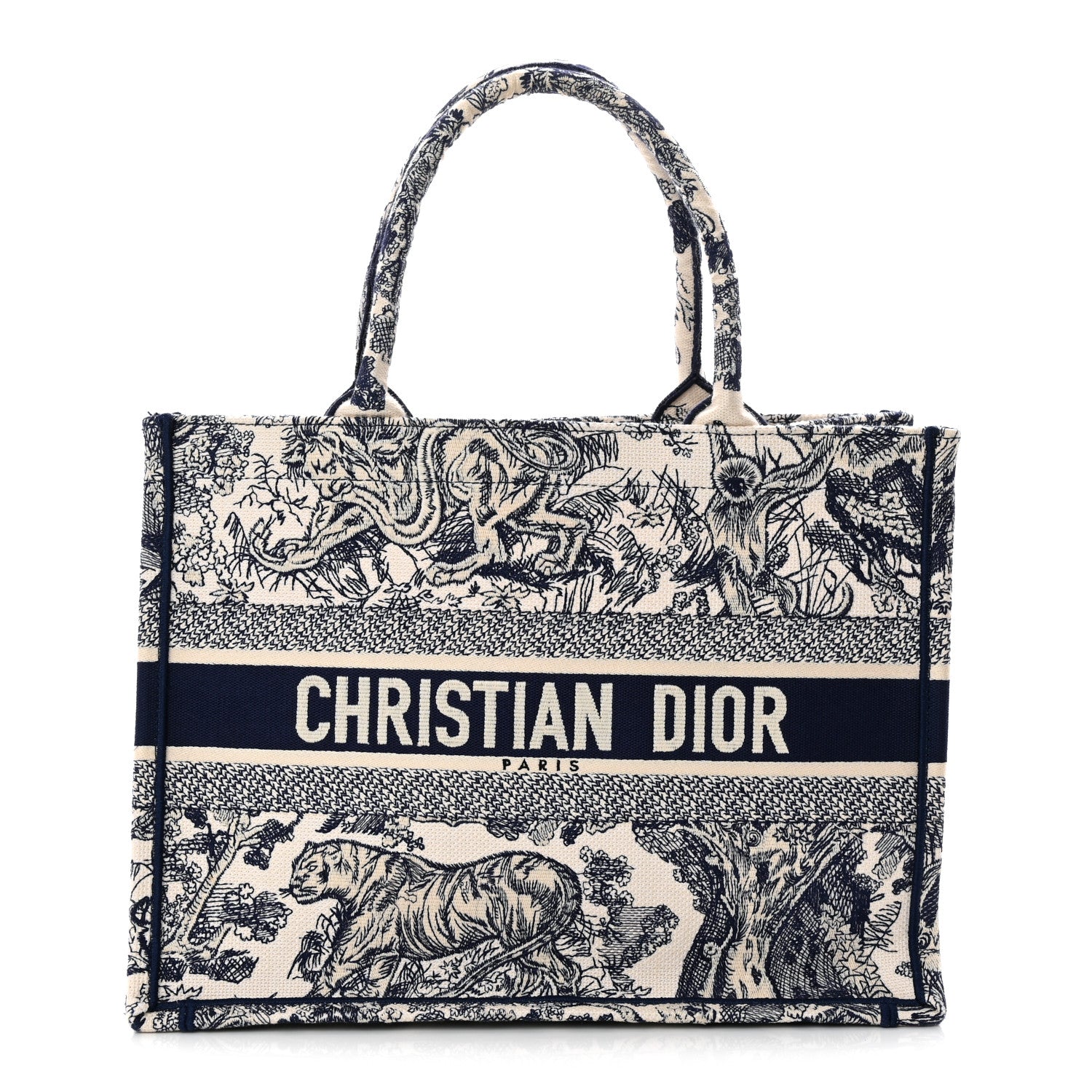 Christian Dior Canvas Embroidered Medium Dioriviera Toile De Jouy Book Tote Blue 1 of 13