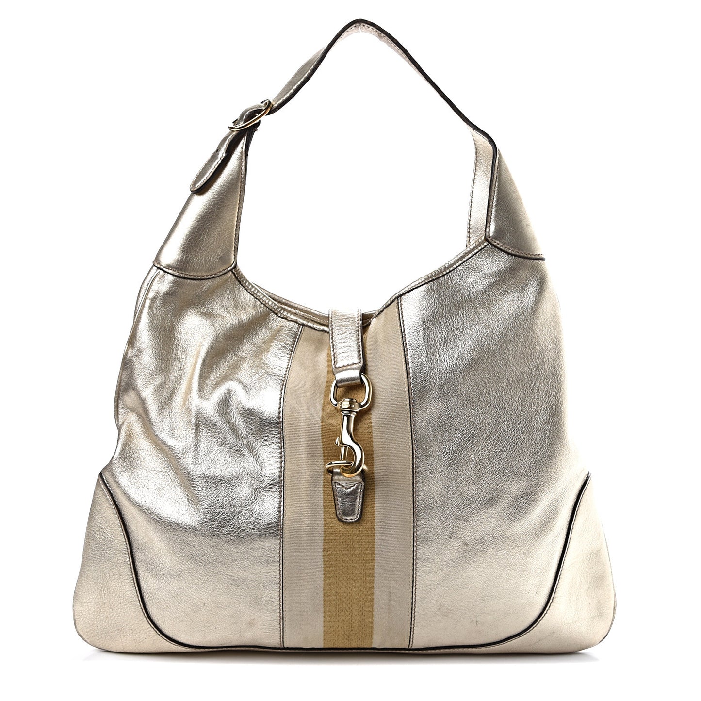 Metallic Calfskin Web Large Jackie O Bouvier Hobo Gold