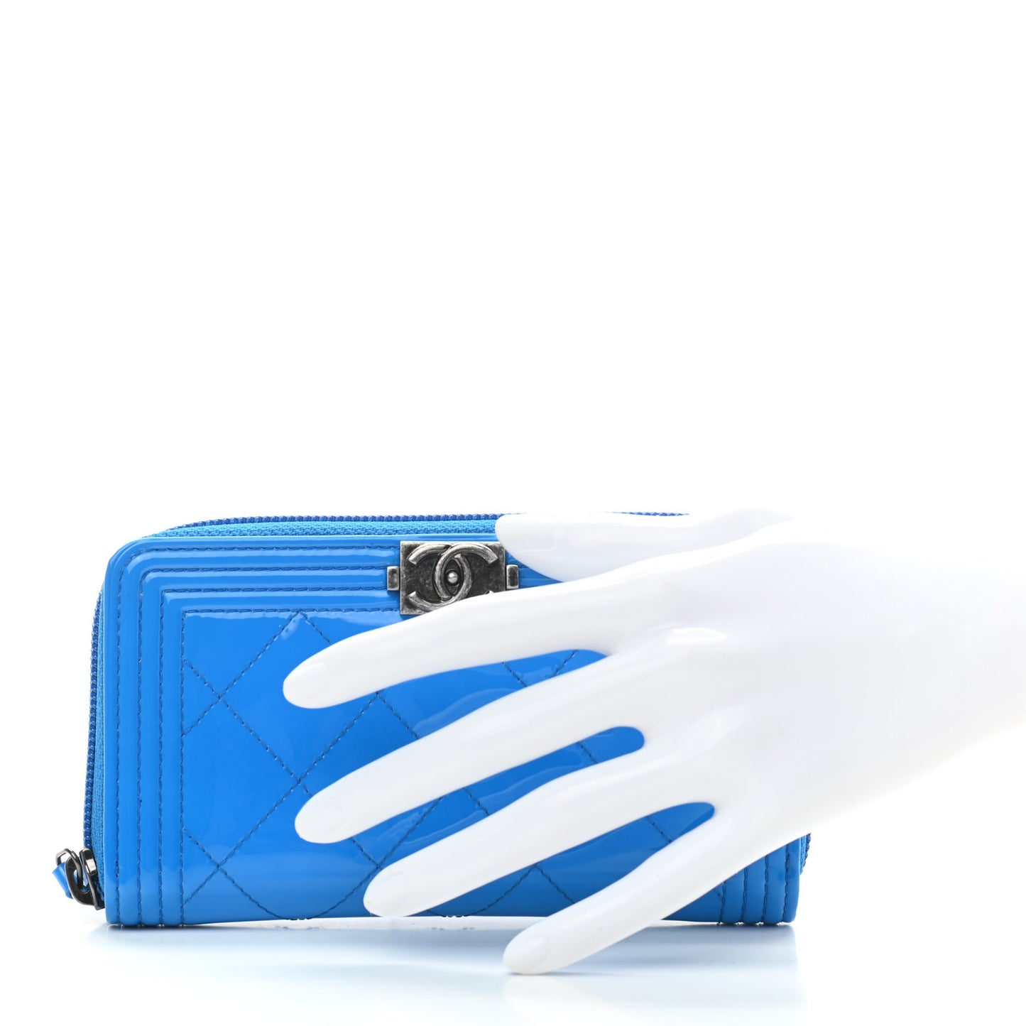 Patent Quilted Small Boy Zip Around Wallet Blue