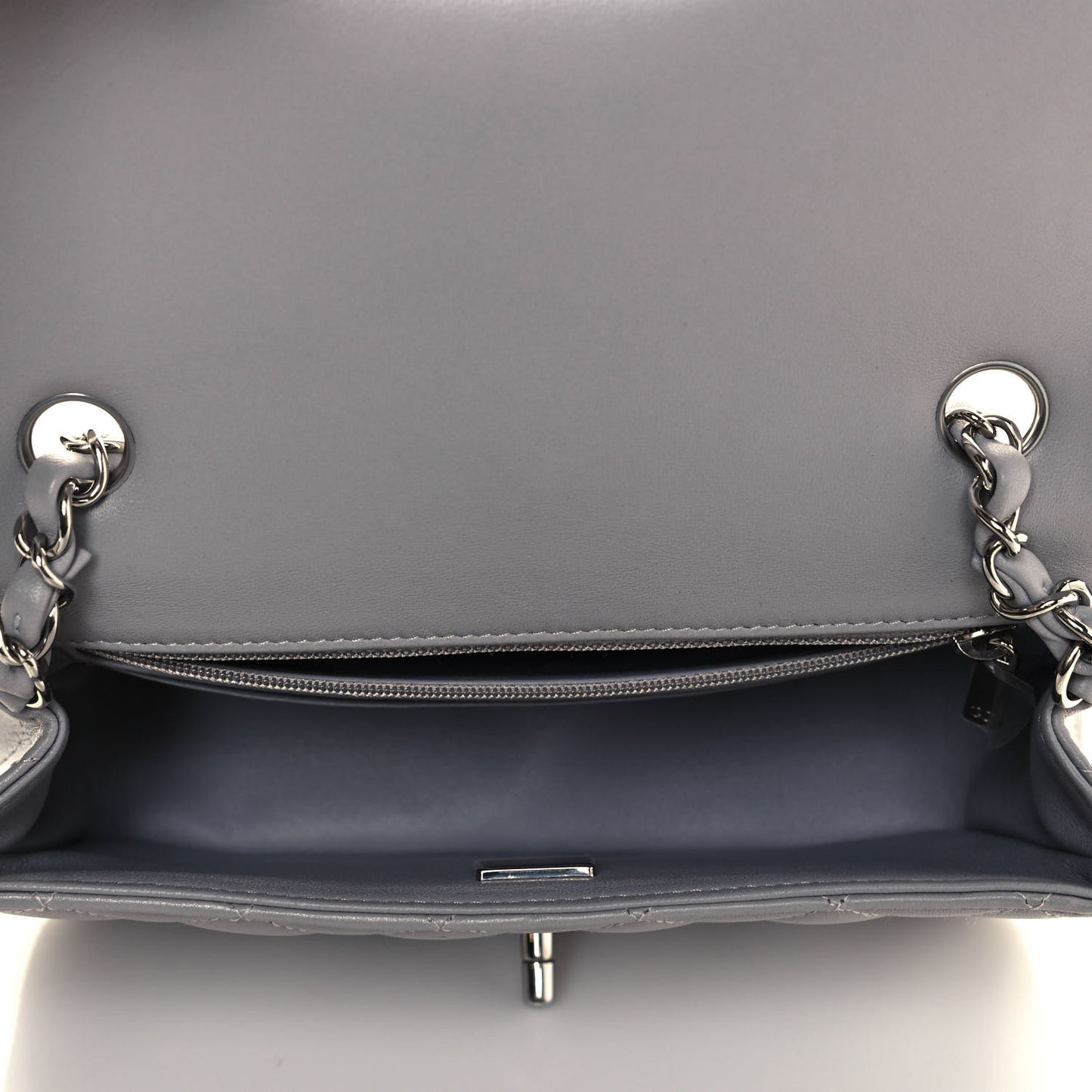 Lambskin Quilted Mini Rectangular Flap Grey