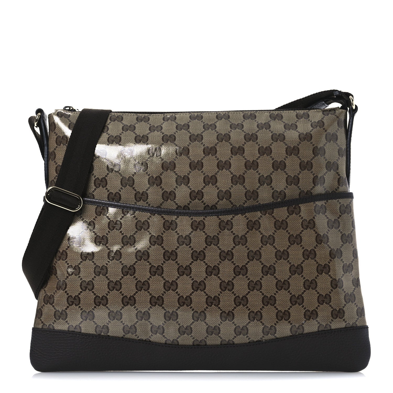 Gucci Crystal Monogram Medium Flat Messenger Bag Dark Brown