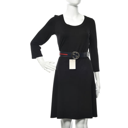 Gucci Calfskin Web Interlocking G Belt 75 30 Navy 2 of 6