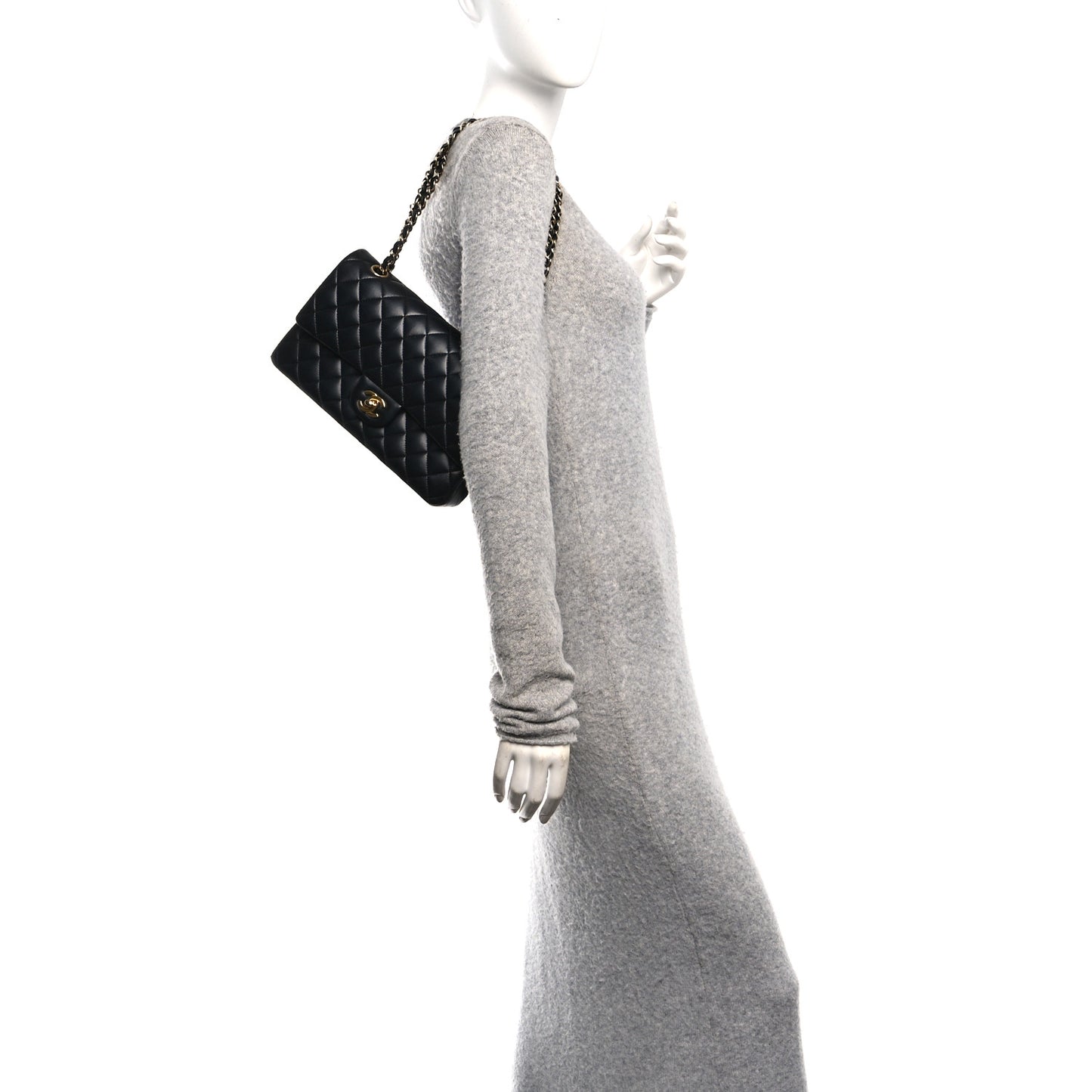 Lambskin Quilted Medium Double Flap Black