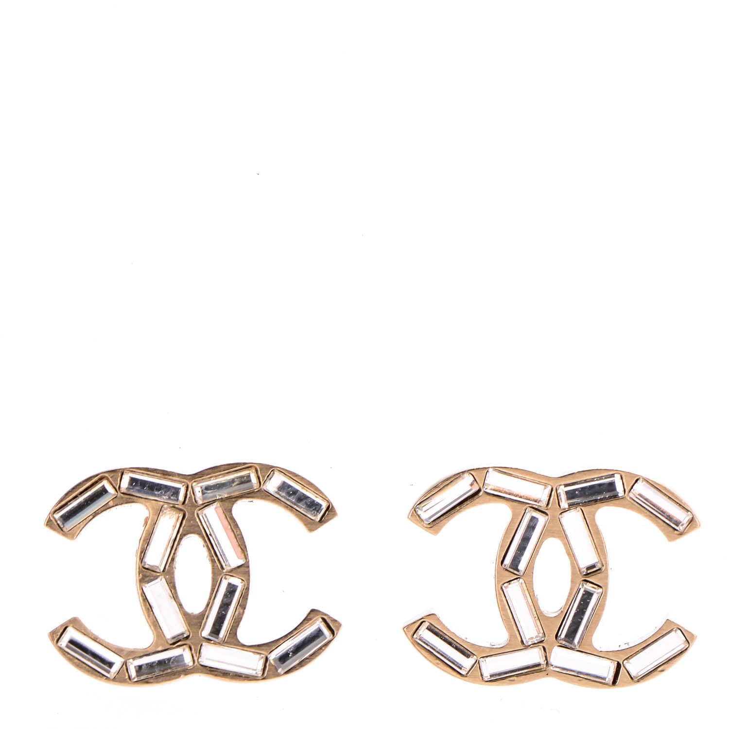 Chanel Crystal Baguette CC Earrings Gold 1 of 5