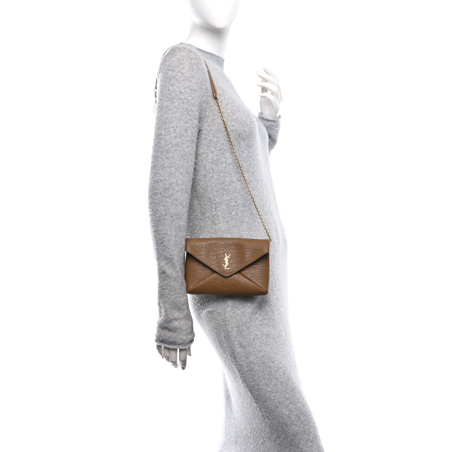 Saint Laurent Supple Lambskin Small Cassandre Chain Pouch Dark Cork 2 of 11