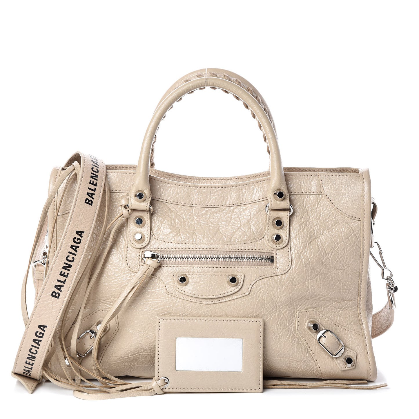 Agneau Classic Silver Hardware S City Logo Strap Light Beige Black