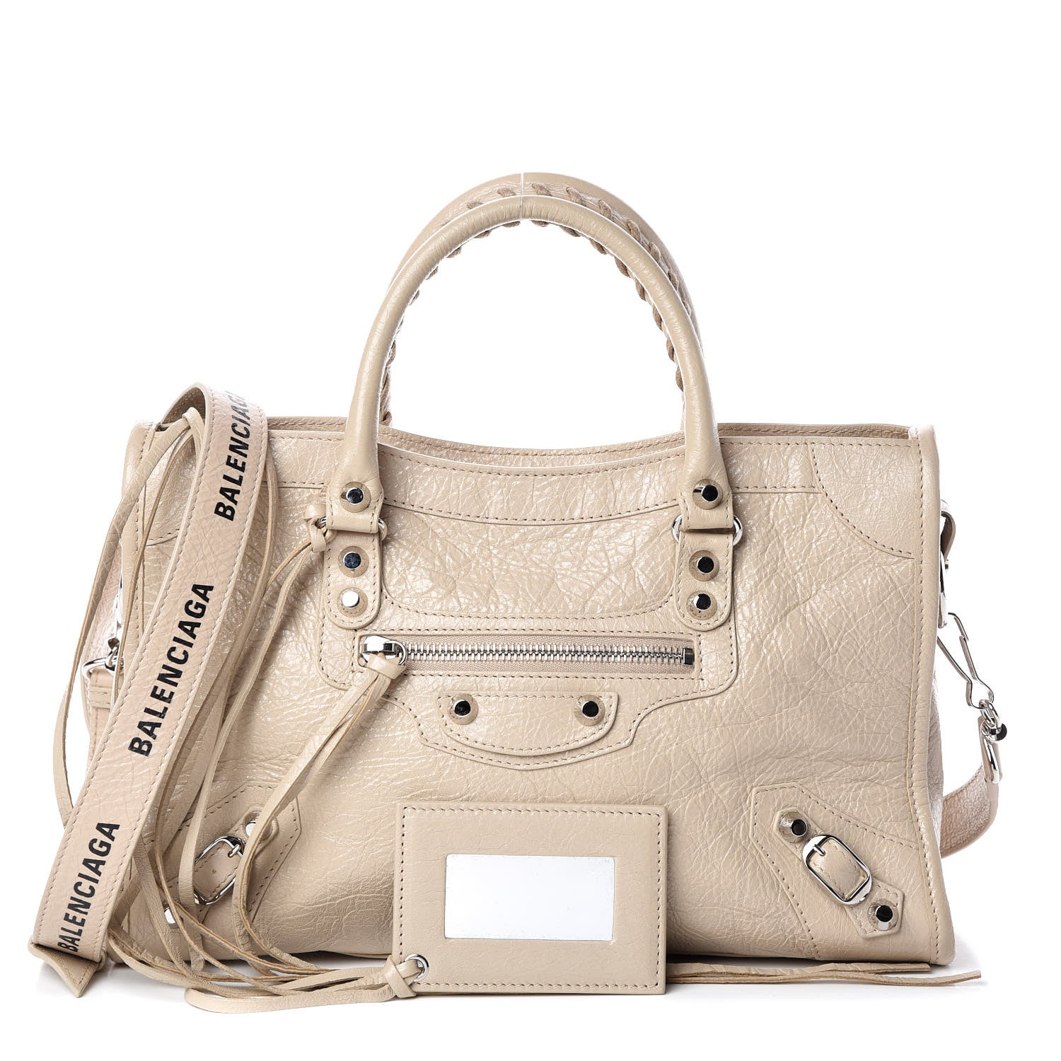 Balenciaga Agneau Classic Silver Hardware S City Logo Strap Light Beige Black 1 of 9