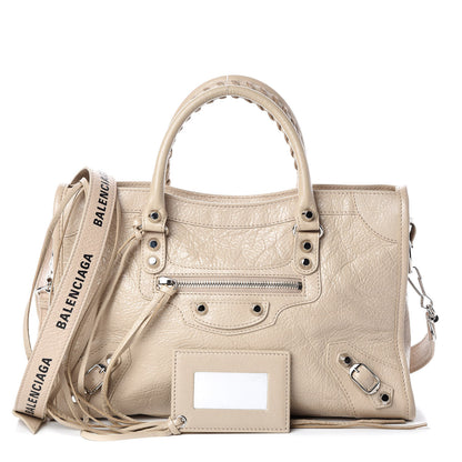 Balenciaga Agneau Classic Silver Hardware S City Logo Strap Light Beige Black 1 of 9