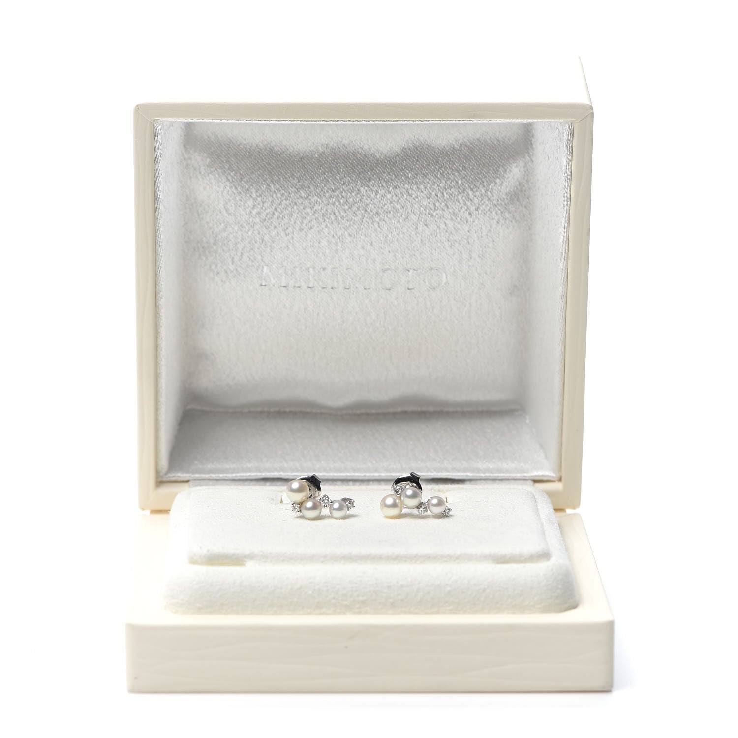 Mikimoto 18K White Gold Diamond Akoya Pearl Bubbles Earrings 10 of 10