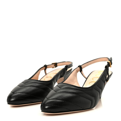 Gucci Nappa Charlotte Chevron Matelasse Double G 75mm Slingback Pumps 38.5 Black 4 of 10