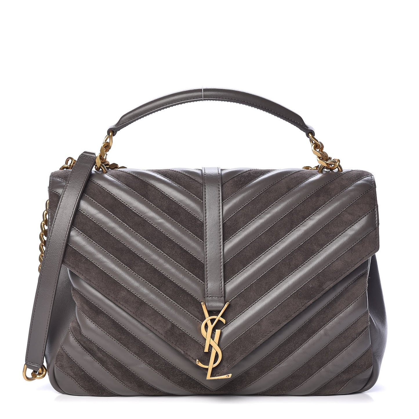 Sheepskin Suede Matelasse Chevron Monogram Large College Satchel Earth