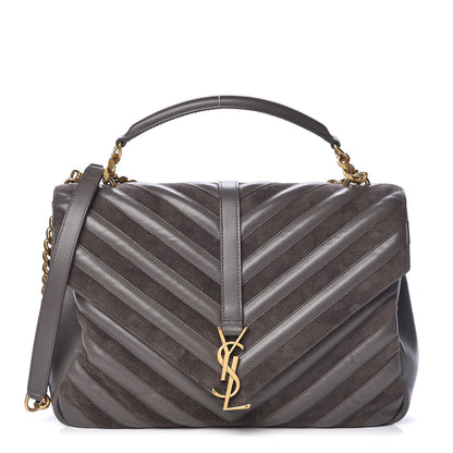 Saint Laurent Sheepskin Suede Matelasse Chevron Monogram Large College Satchel Earth 1 of 10