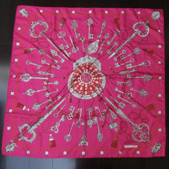 Silk Scarf Keys Les Cles Fuchsia 35