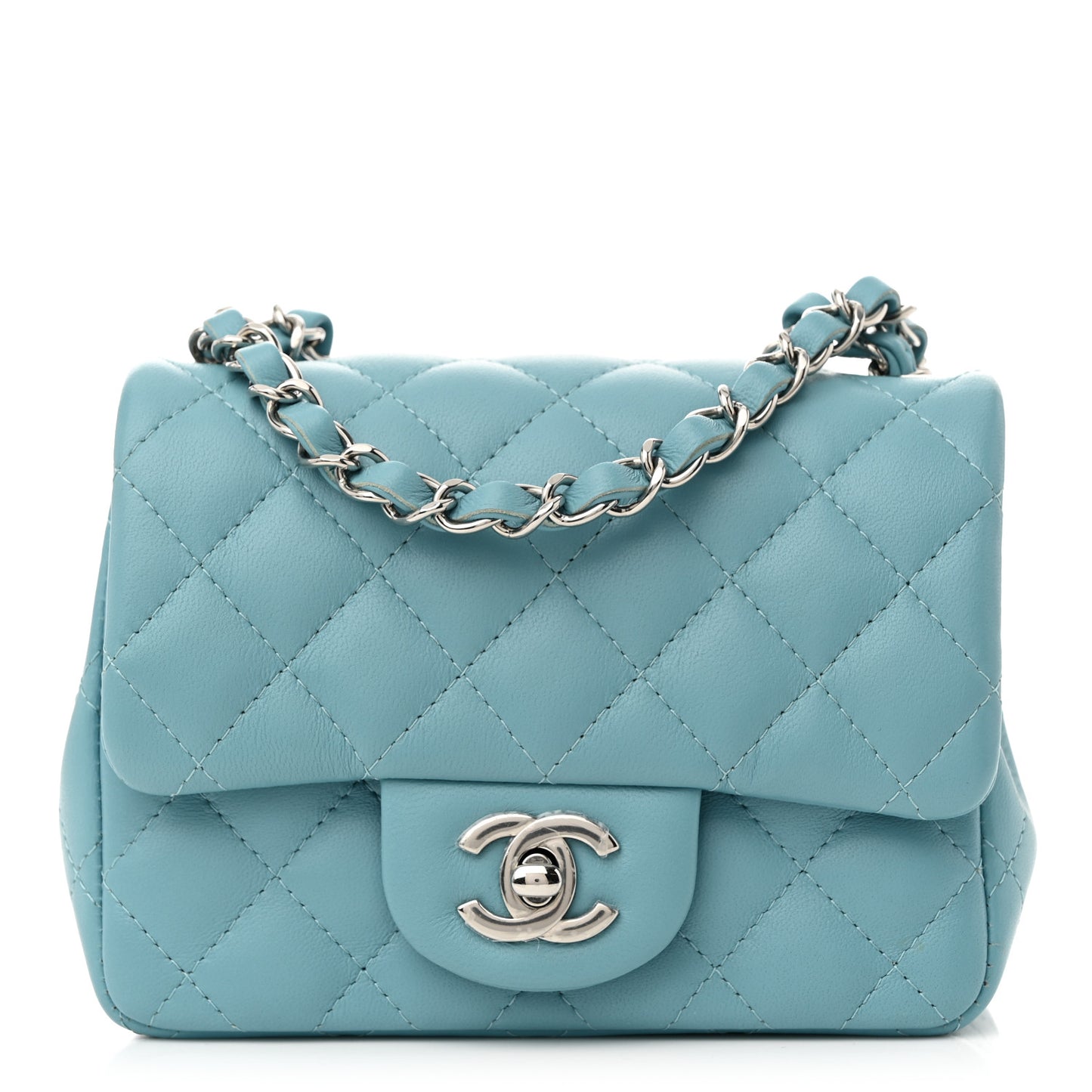 Lambskin Quilted Mini Square Flap Light Blue