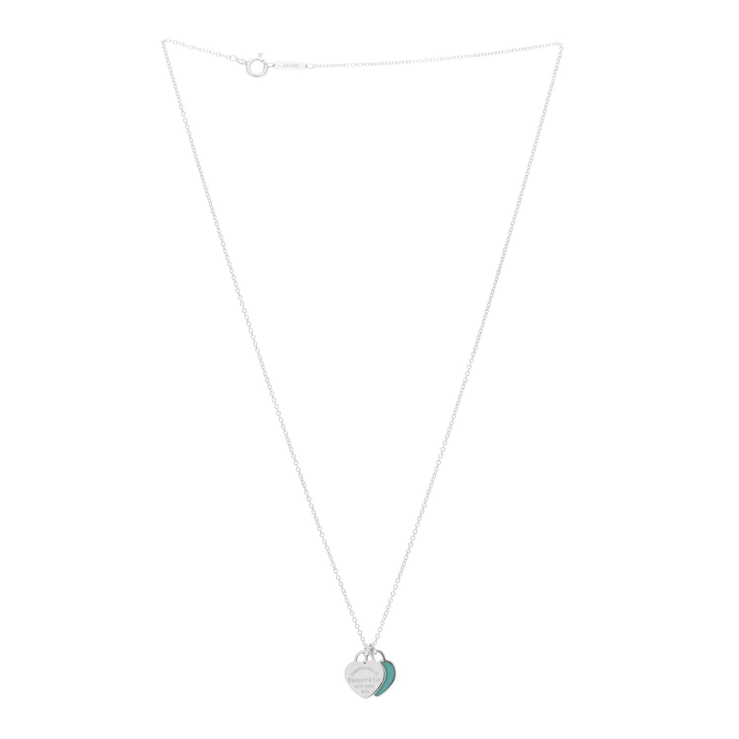Sterling Silver Enamel Mini Return to Tiffany Double Heart Tag Pendant Necklace Blue