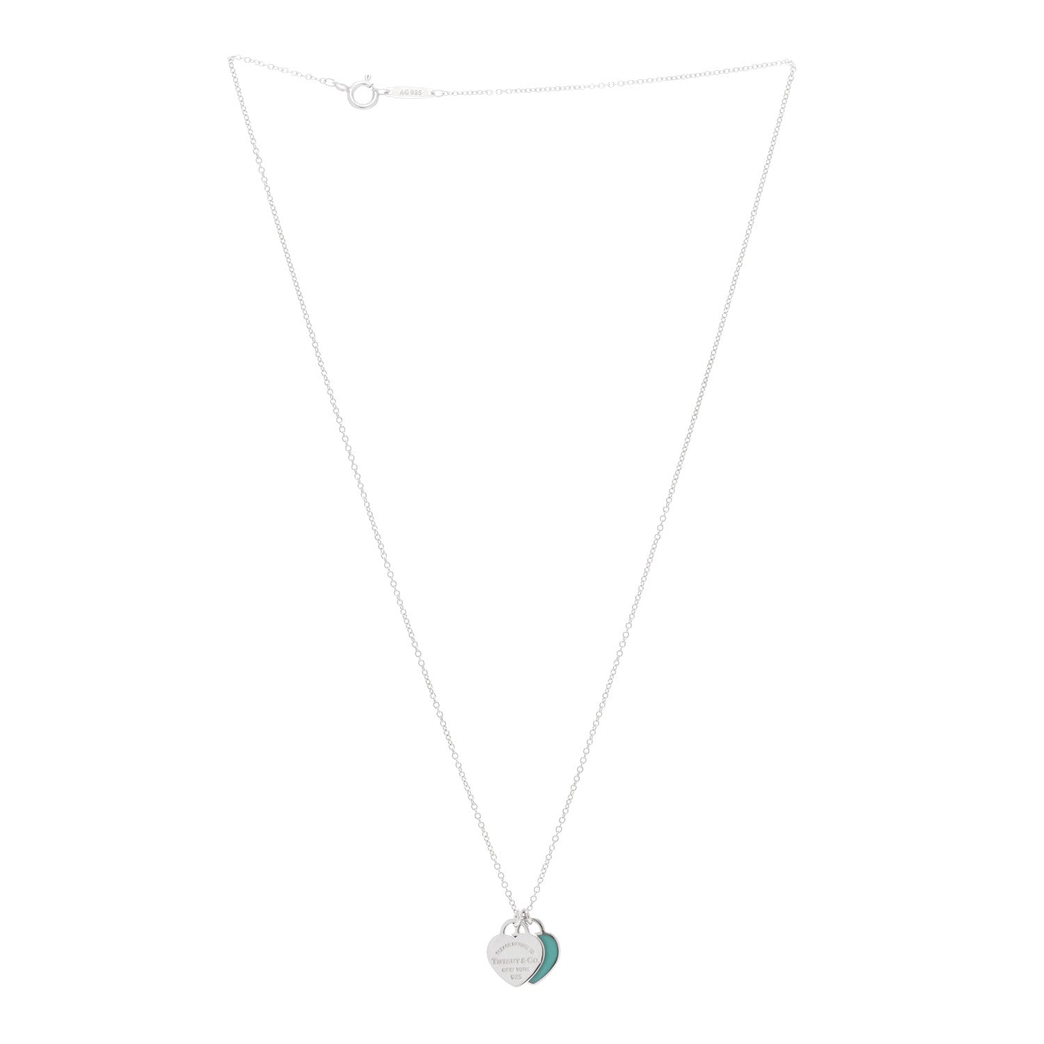 Tiffany Sterling Silver Enamel Mini Return to Tiffany Double Heart Tag Pendant Necklace Blue 3 of 7