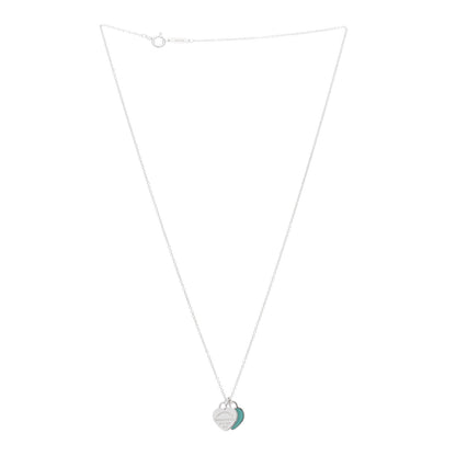 Tiffany Sterling Silver Enamel Mini Return to Tiffany Double Heart Tag Pendant Necklace Blue 3 of 7