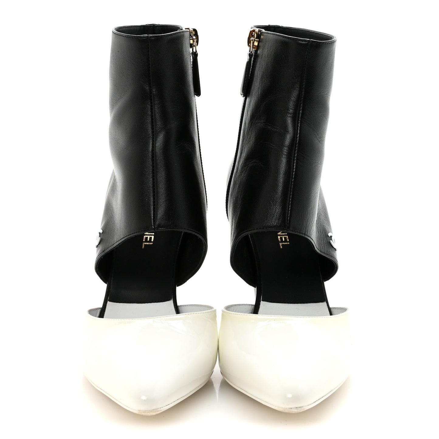 Lambskin Patent Calfskin Short Ankle Boots 39 Black White