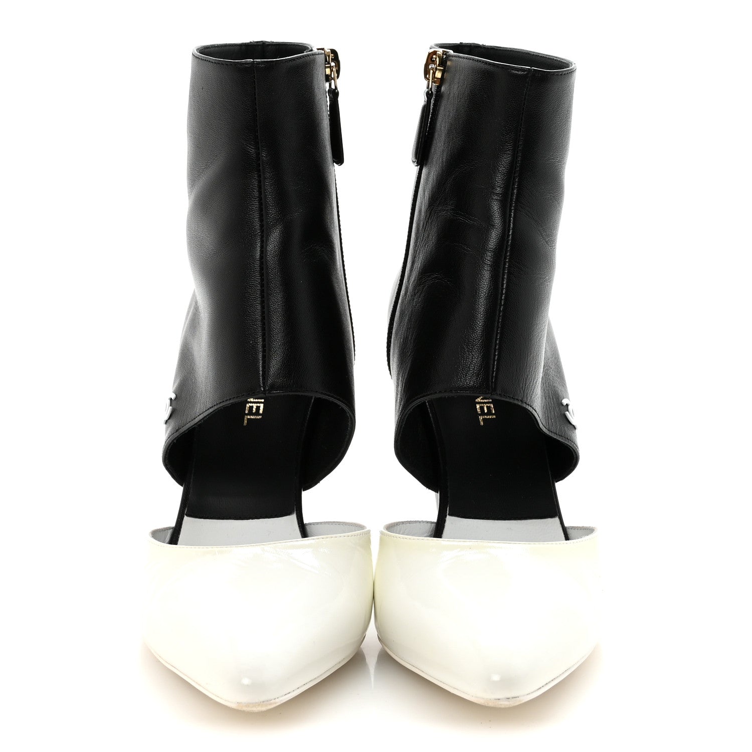 Chanel Lambskin Patent Calfskin Short Ankle Boots 39 Black White 3 of 8