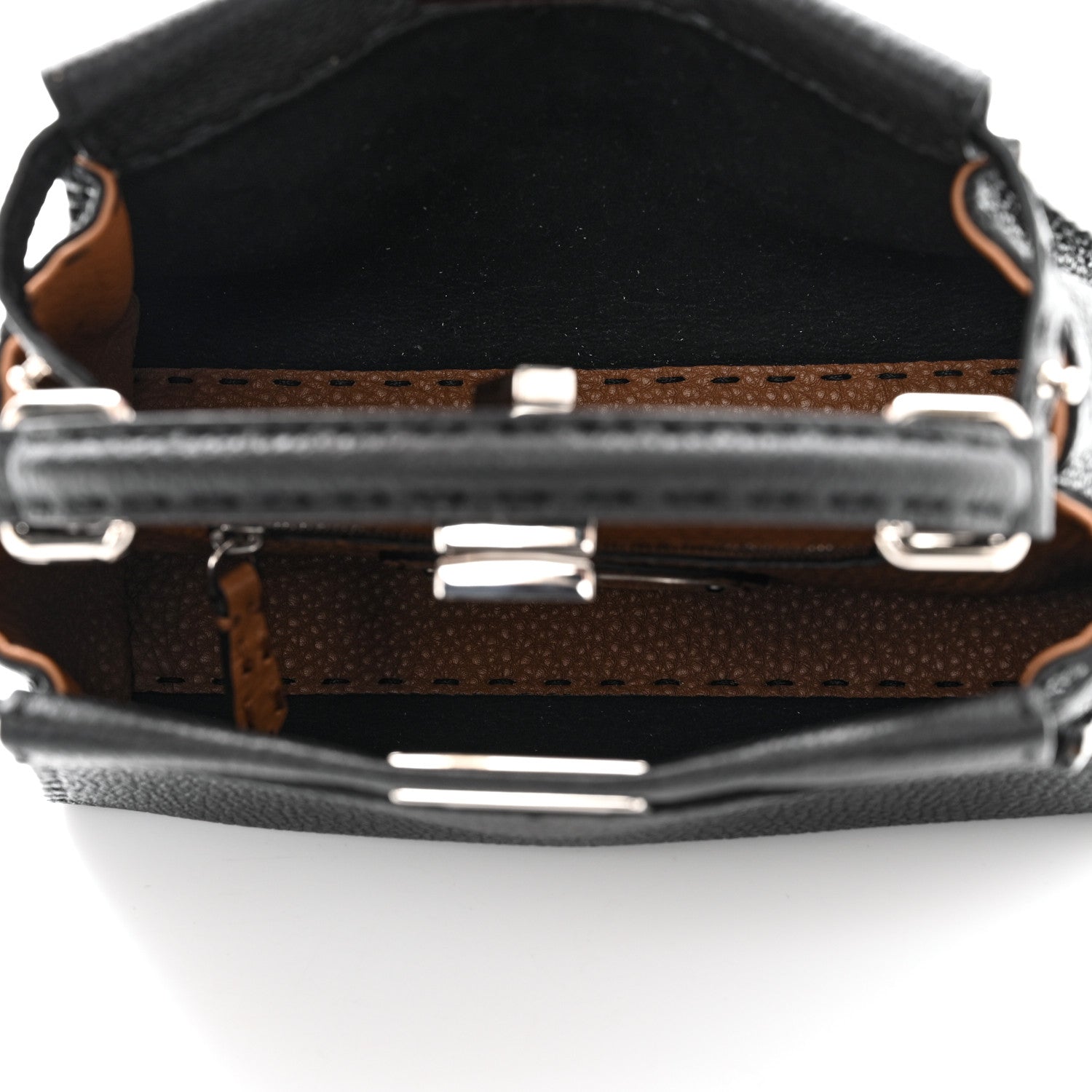 Fendi Cuoio Romano Selleria Bi-Color Mini Peekaboo Iconic Satchel Black Mou 6 of 10