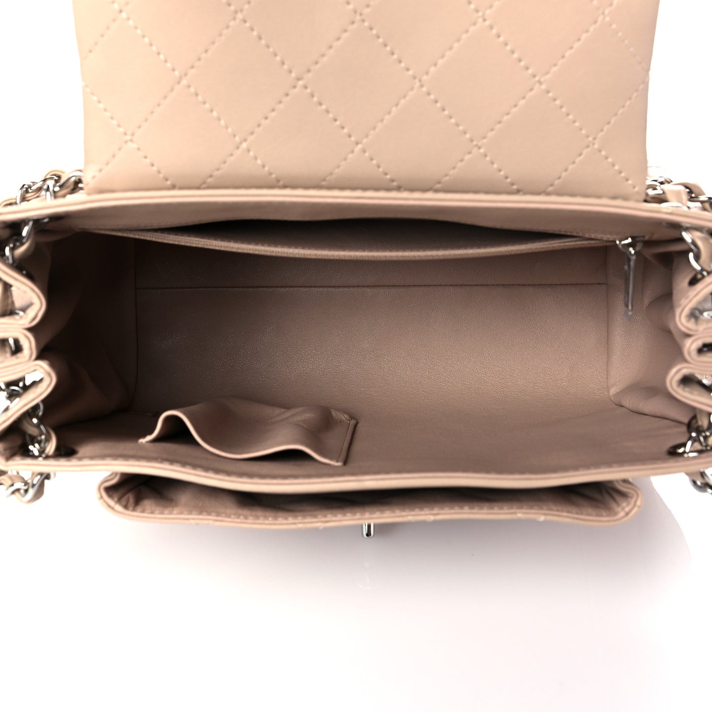 Lambskin Quilted CC Accordion Shopping Bag Beige