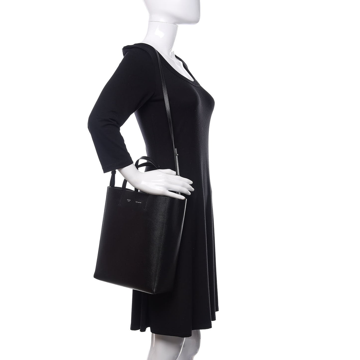 Grained Calfskin Small Vertical Cabas Black