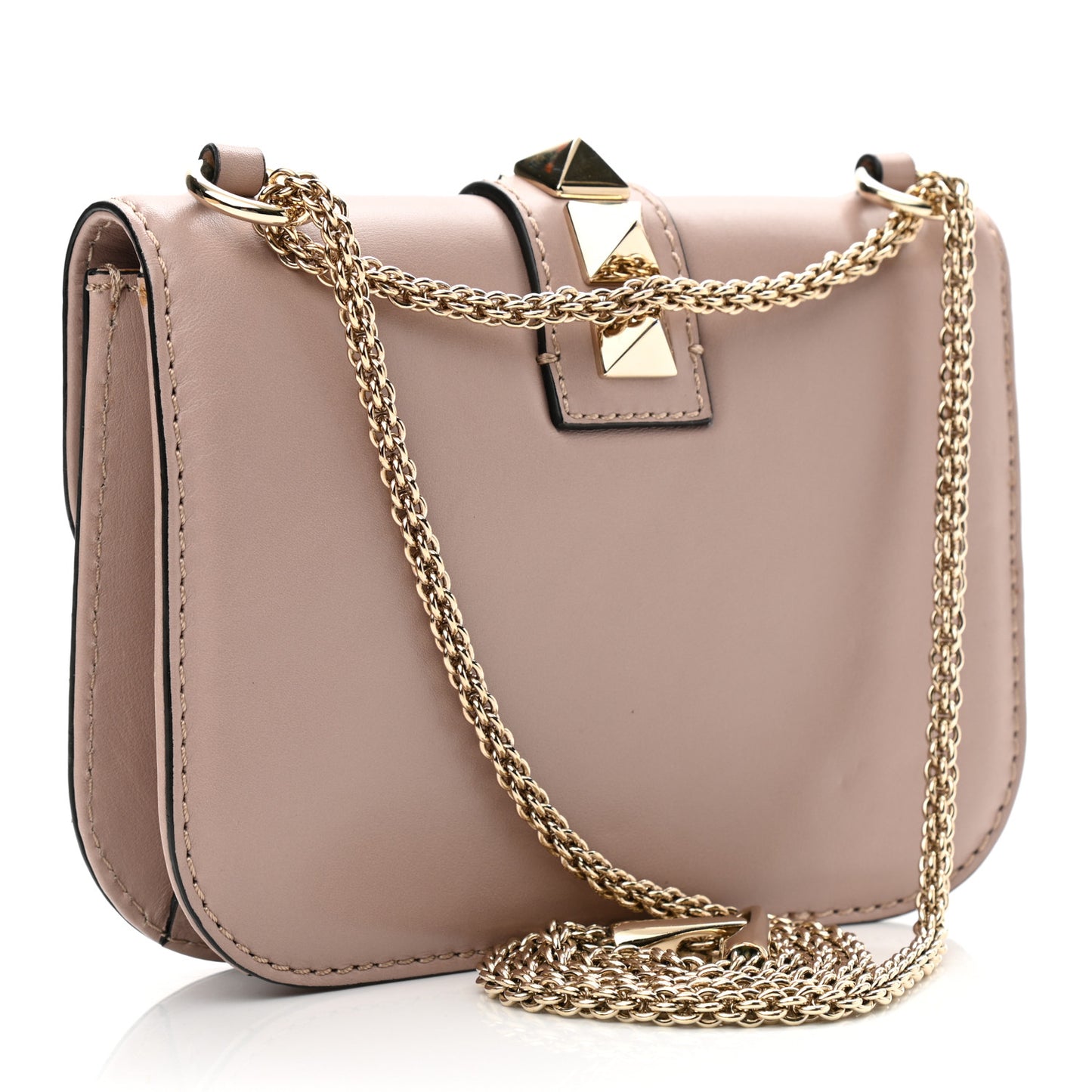 Vitello Small Glam Lock Rockstud Flap Poudre
