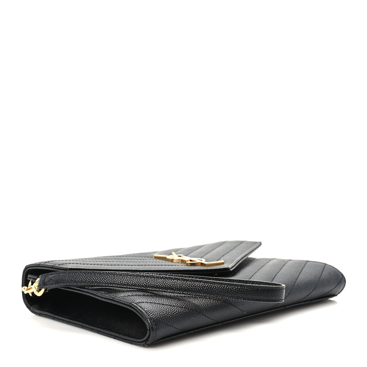 Grain De Poudre Matelasse Chevron Monogram Envelope Clutch Black