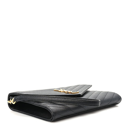 Saint Laurent Grain De Poudre Matelasse Chevron Monogram Envelope Clutch Black 4 of 10