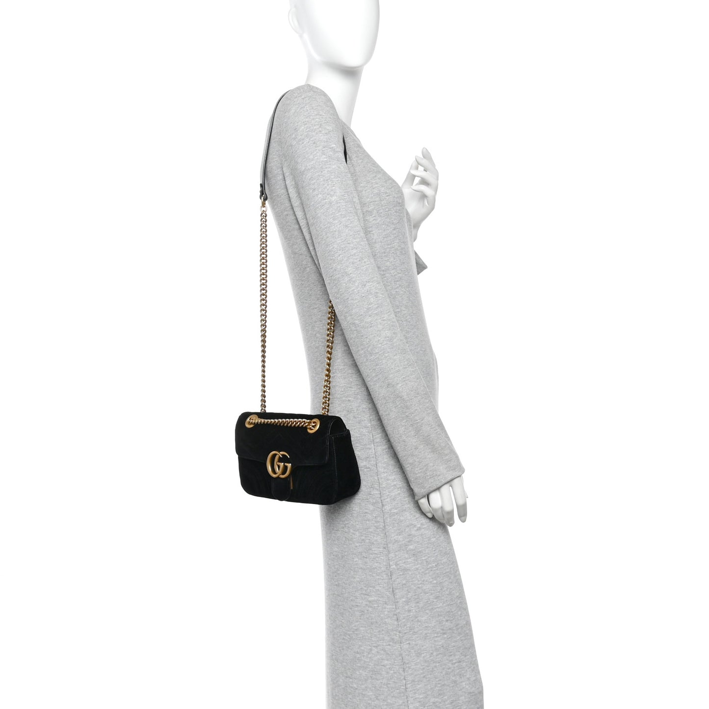 Velvet Matelasse Mini GG Marmont Shoulder Bag Black
