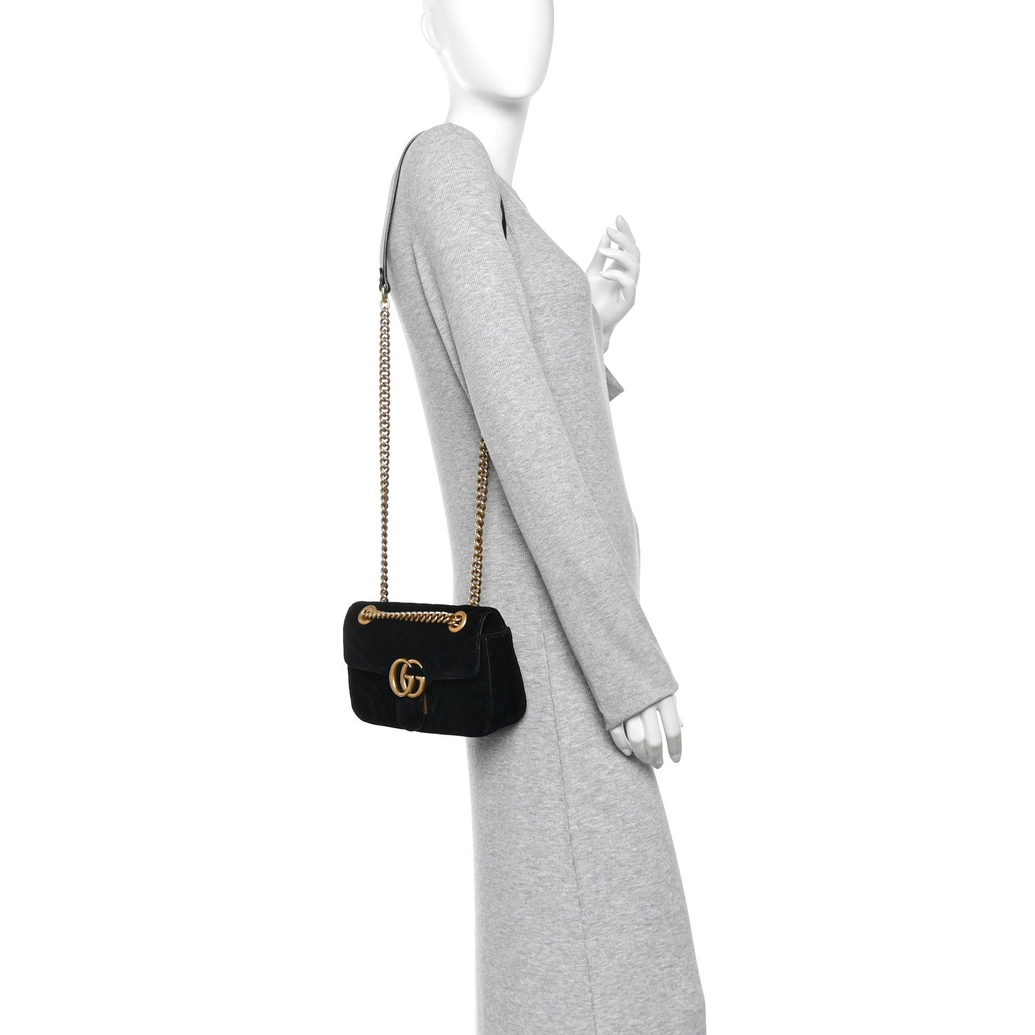 Gucci Velvet Matelasse Mini GG Marmont Shoulder Bag Black 2 of 10