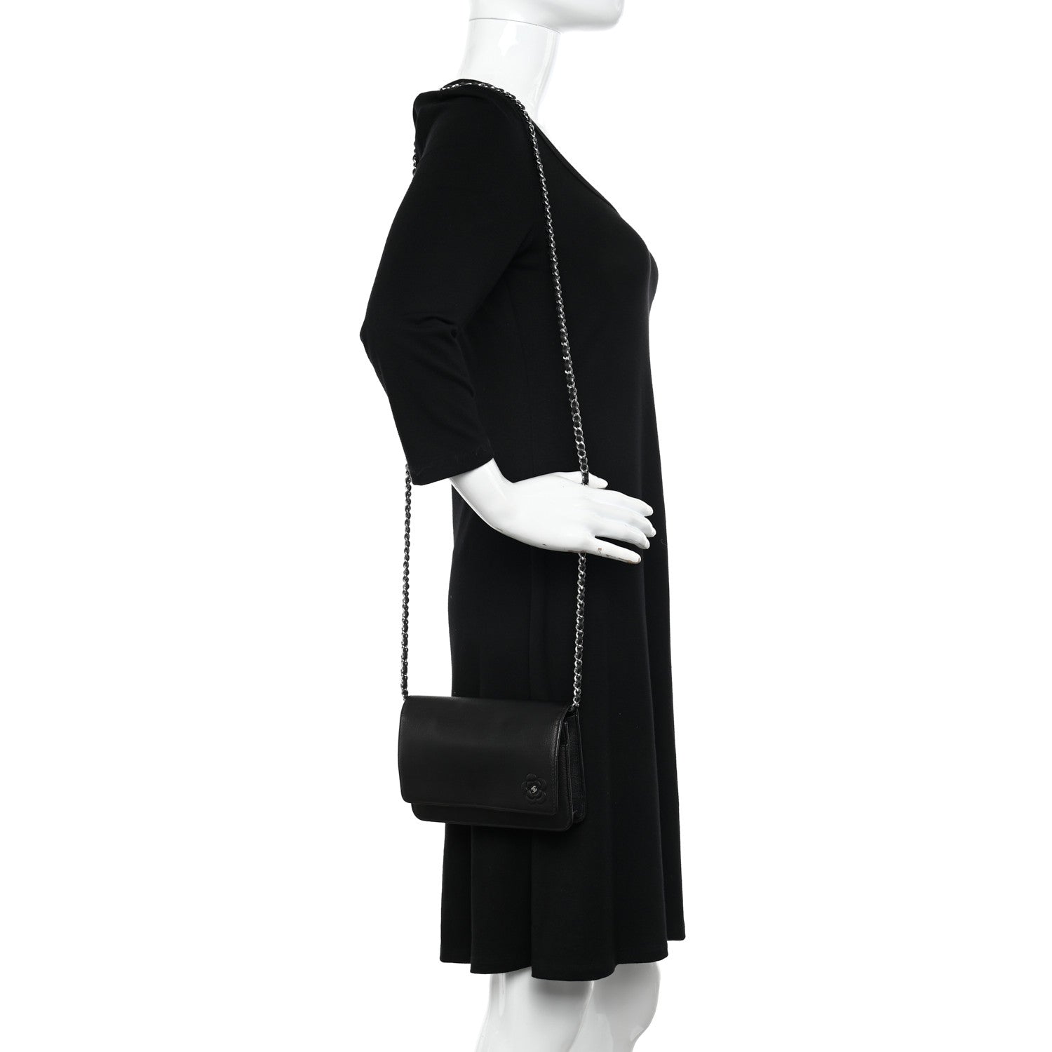 Chanel Calfskin Camellia Wallet on Chain WOC Black 2 of 14