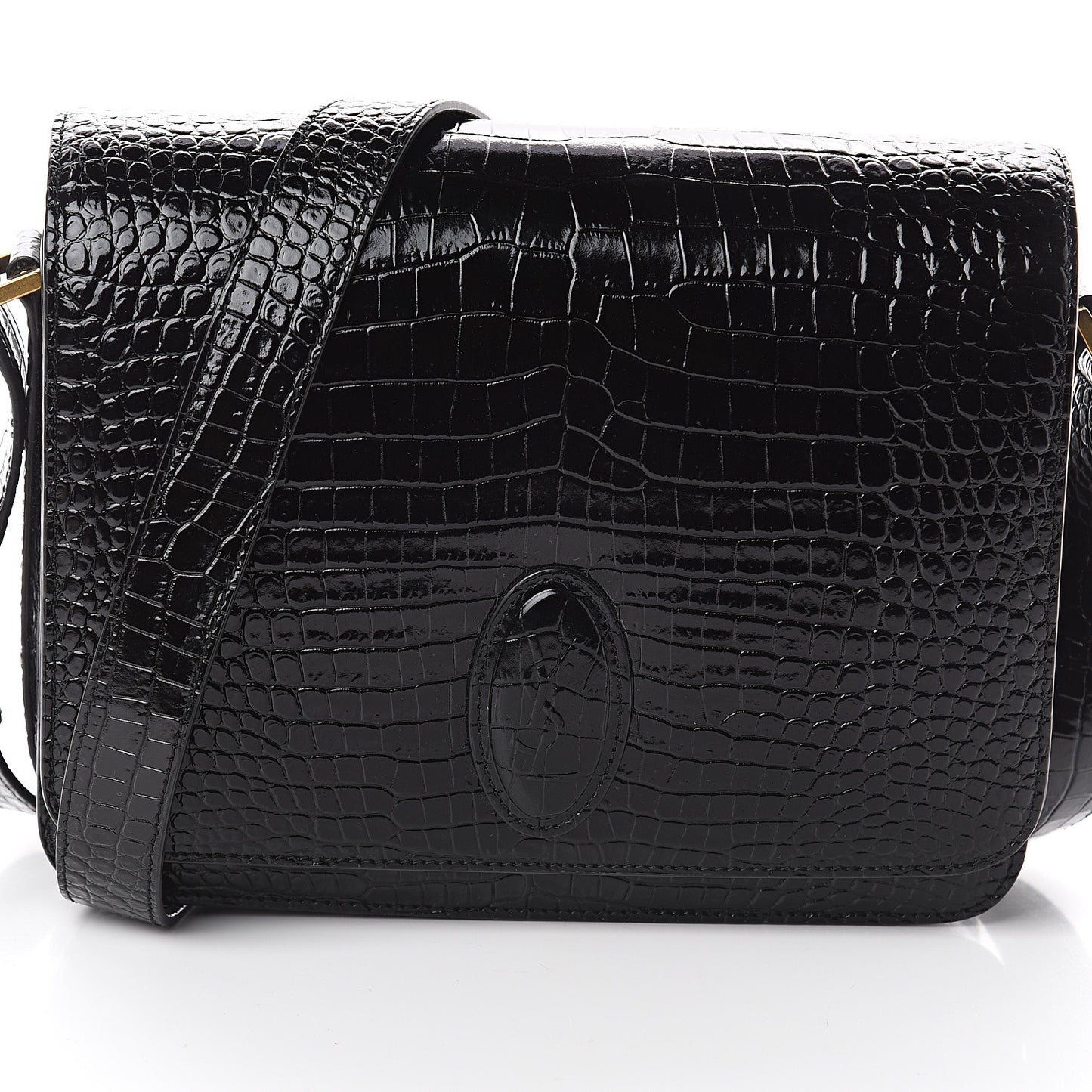 Calfskin Crocodile Embossed New Besace Crossbody Bag Black