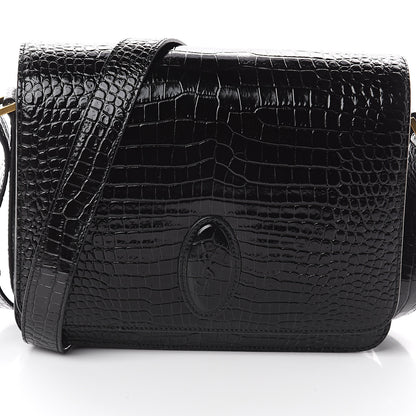 Saint Laurent Calfskin Crocodile Embossed New Besace Crossbody Bag Black 6 of 8